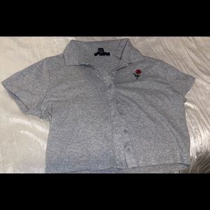 Grey Crop top button up